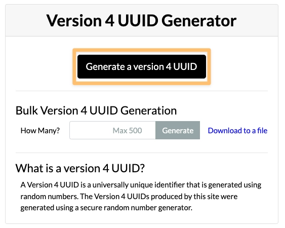Generate a version 4 UUID